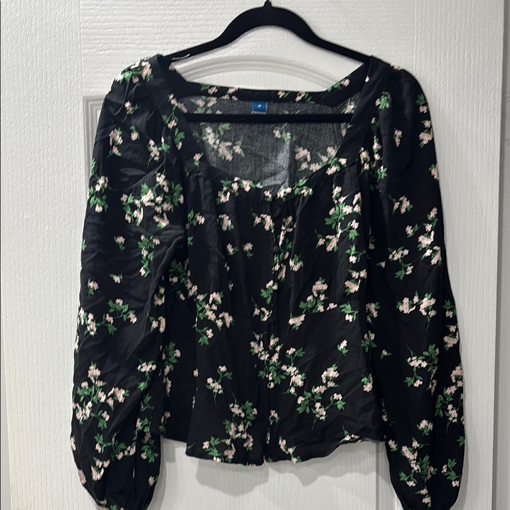 Old Navy Black Floral Blouse